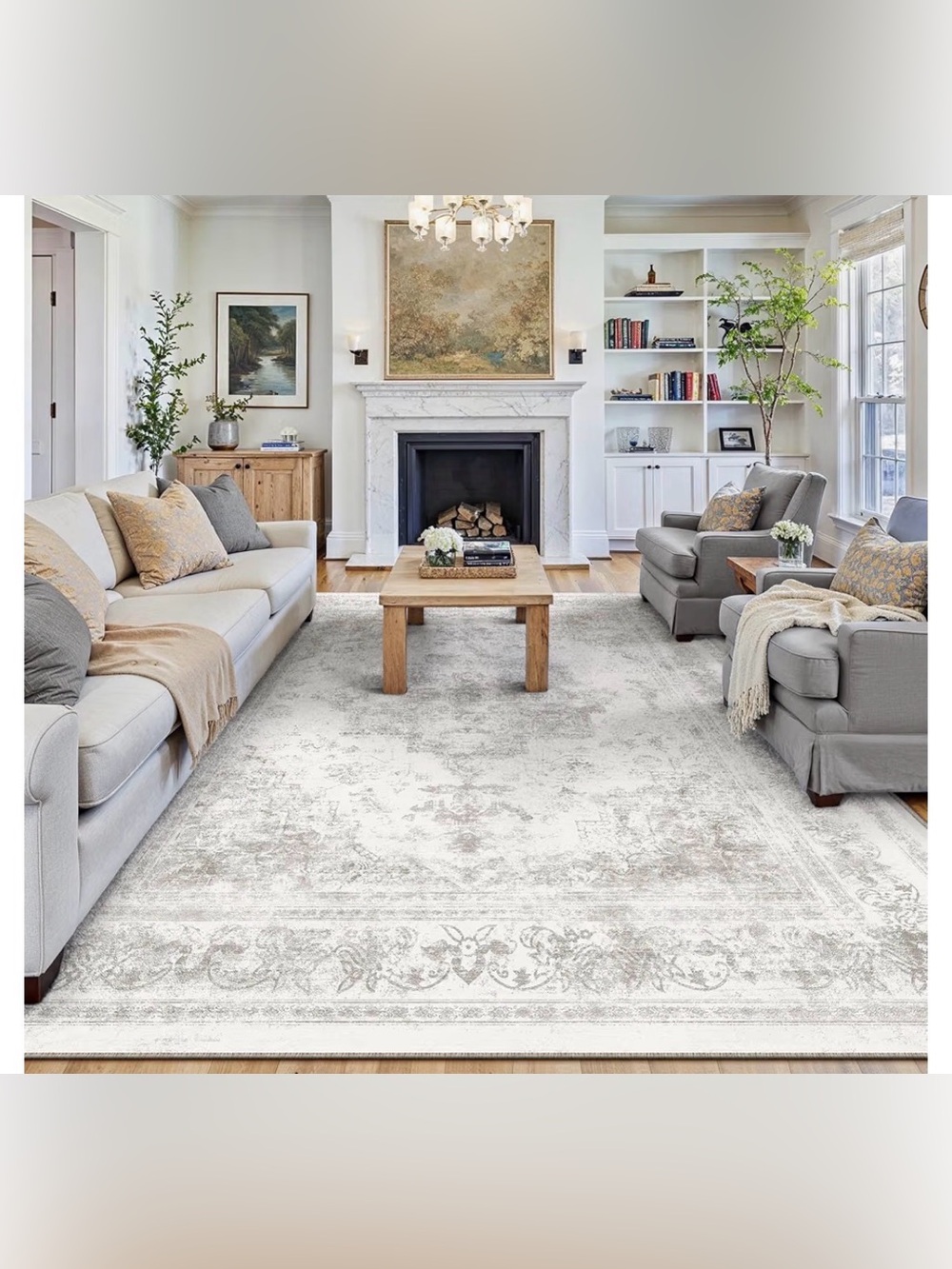 Vintage 8x10 Washable Light Gray Area Rug